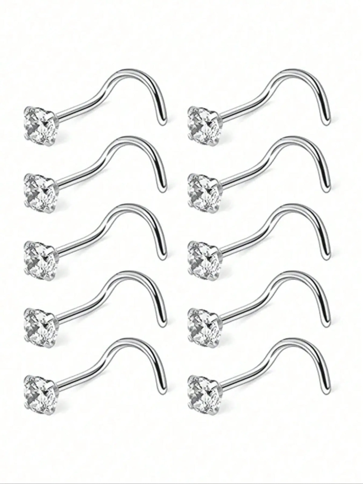 10 Pcs Stainless Steel Hoop Nose Rings, 3mm Zircon Claw Nose Jewelry, Body Jewelry, Punk Style Piercing Accessories, Unisex Daily Wear, All Seasons, Nose Rings Hoops