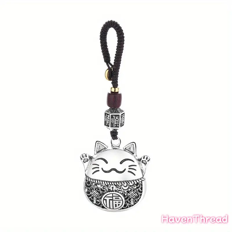 Unisex Chinese-Style Fortune Cat Keychain with Keyring Loop - Jewelry Pendant, Copper Coin Detail, Metal-Coated Wood Cartoon Charm, Ethnic Minimalist Look Modern Adjustable DIY Luggage & Bags Accessory, Fun Daily Carry Add-On