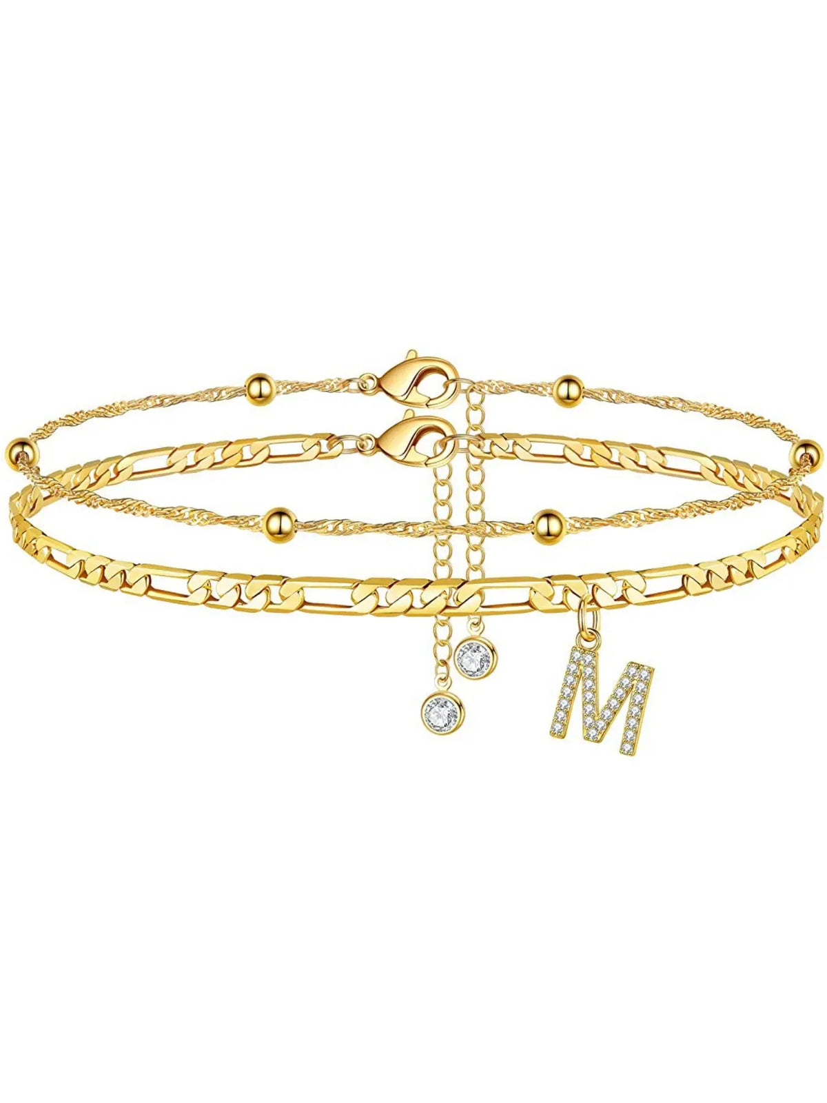 Ladies' ankle bracelet, exquisite layered chain CZ initials ankle chain, Anklets, summer jewelry gift, Elegant Accessory;Adjustable design, very suitable for women. It is a must-have item for summer and an ideal Valentine's Day gift.