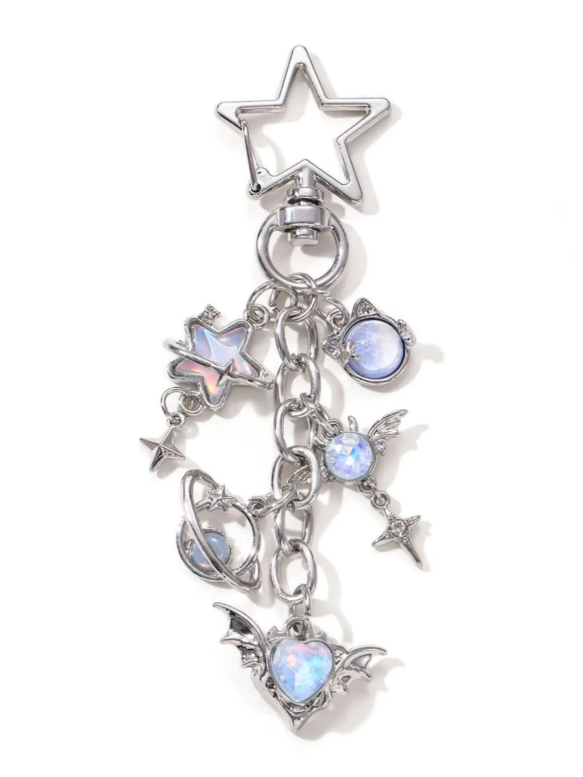 Star Cross Heart Wings Moon Stone Keychain, Fashionable Alloy Keychain, Fashion Classic Baroque Y2K Style Car Bag Pendant Gift, Memorial Present for Friends Family, Stylish Keychain