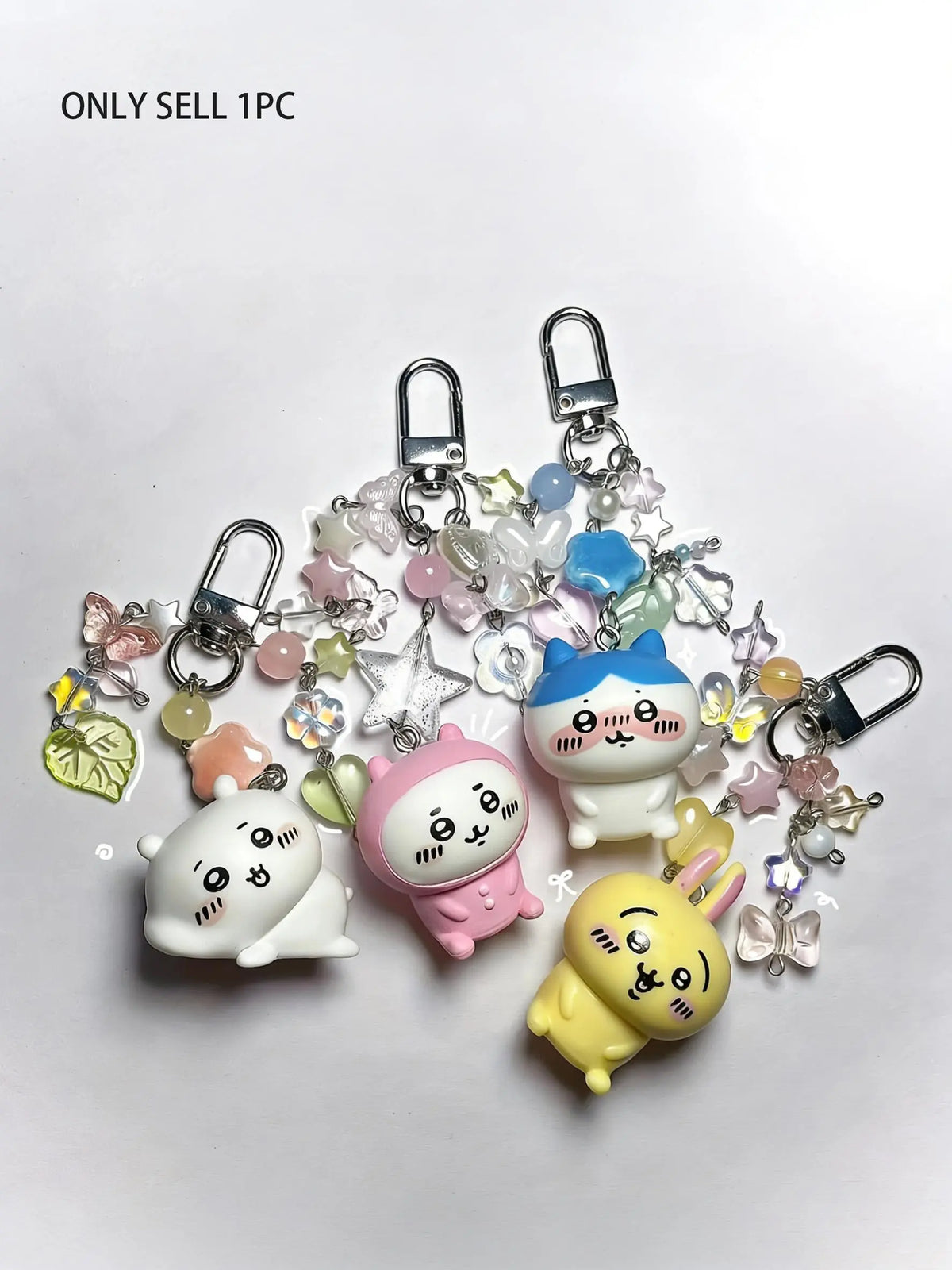Handmade Beaded Keychain, Creative Anime Doll DIY Keyring, Multi-Color Heart Star Glass Beads, Best Gift for Him Her, Y2K Style, Trendy Cute Charms Keychain, Cool Keychains