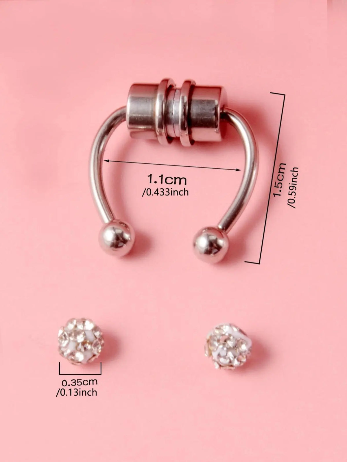 Body No Piercing Fake Piercing Body Jewellery Magnetic Nose Rings with Rhinestone Decorated Replacement Head Magnetic Nose Cuff for Men & Women, Non Piercing Jewelry, Spiral Nose Ring Nose Rings Set, Faux Septum Piercings