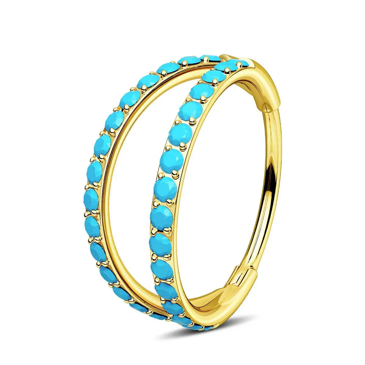 OUFER BODY JEWELRY 20G 316L Stainless Steel Turquoise Hinged Segment Ring, Corrosion-Free Nostril Nose Piercing Piece with Hinge Detail, Unisex Fashion Body Jewelry, 6mm/7mm/8mm Inner Diameter, Turquoise Jewelry