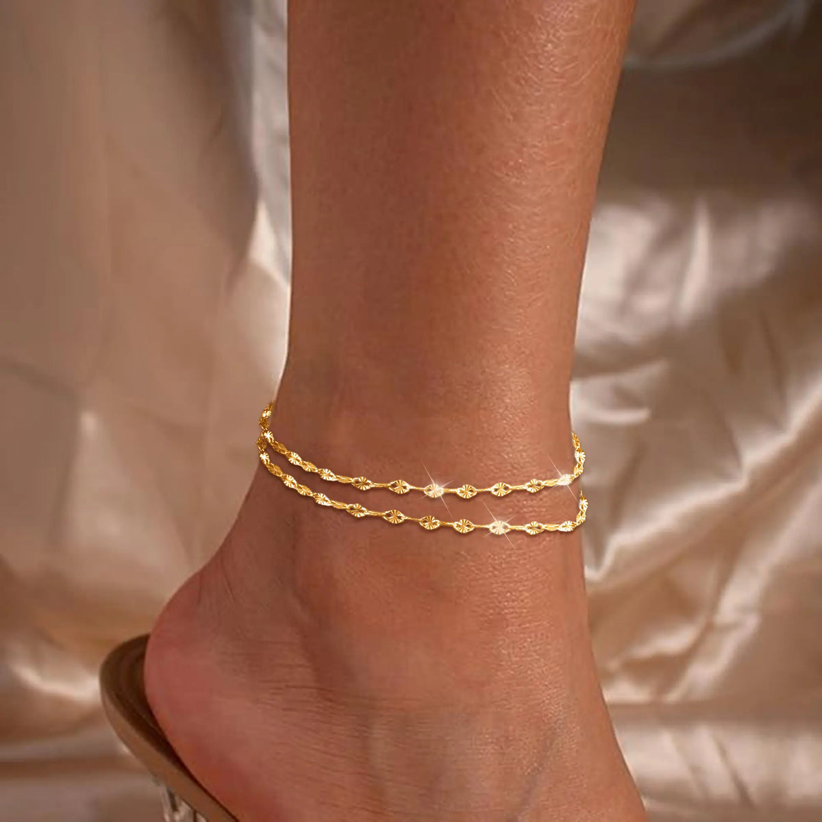Tewiky Women's Adjustable Dainty Layered Anklets - Waterproof, Non-Tarnish Link Chain Set with Fringe, Lobster Claw Clasp, Trendy Fashionable Accessories, Cute Accessories, Gold Jewelry, Swimming Use, Gifts for Women, Anniversary, Summer Beach Gift