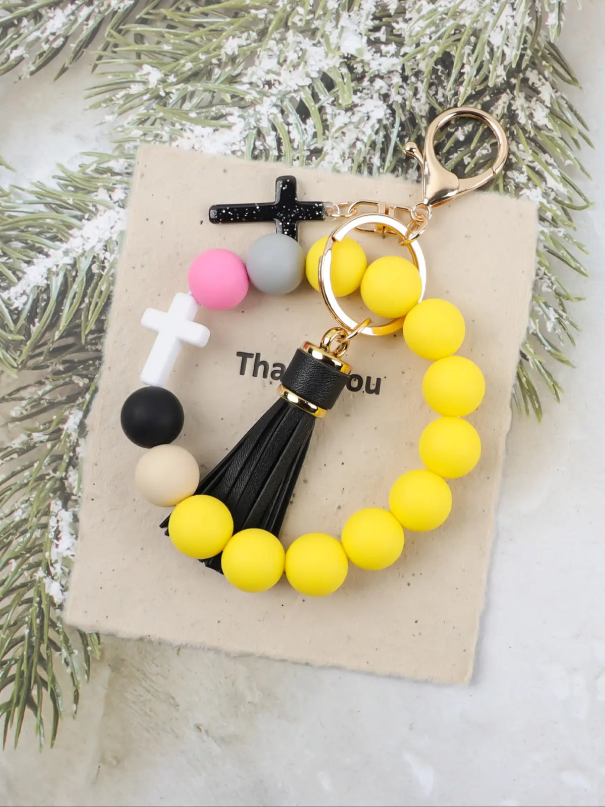 Macaron Cross Beaded Bracelet Keychain, Cute Keychains, Matching Tassel Pendant, Soft Beads Design, Perfect Gift for Friends and Mom, Easter and Thanksgiving Gifts