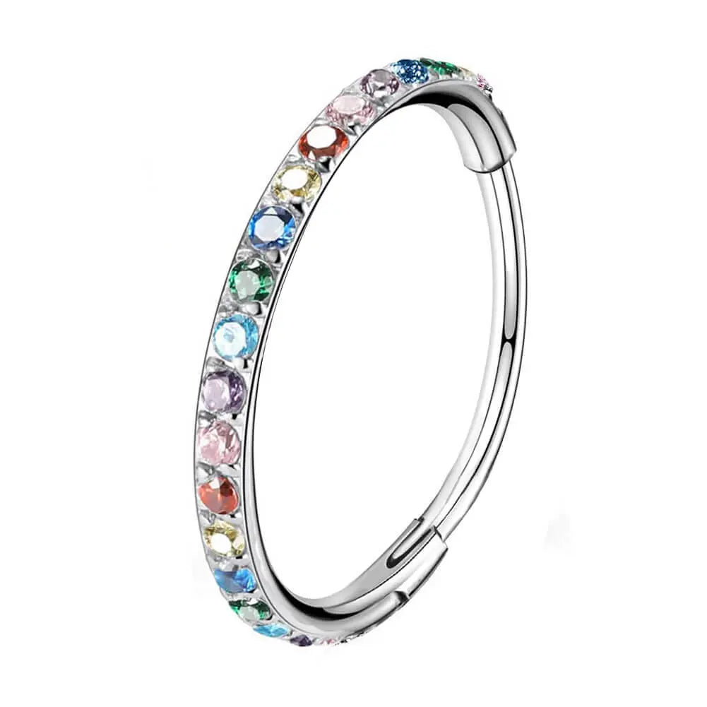 Oufer 20G Hinged Segment Micro Gem Nose Hoop Ring Gift Choice- 316L Stainless Steel