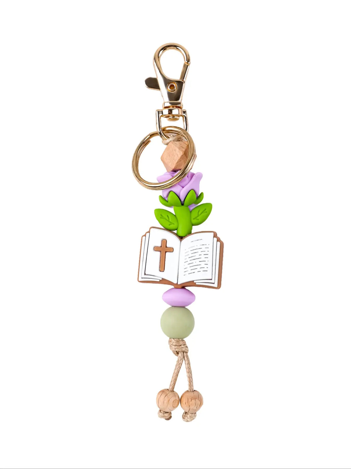 Christian Bible Cross Keychain, Mother's Day Gift for Mom, Faith Beaded Wristlet Keychain, Religious Boho Bag Charm, Key Charms, 1 Count