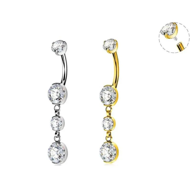 Oufer 14G Implant Grade Titanium Internally Threaded Dangle CZ Gems Belly Button Ring Belly Piercing Jewelry Navel Piercing