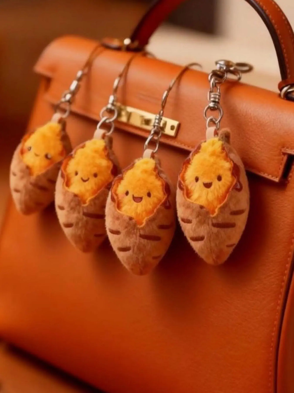 Roasted Sweet Potato Plush Keychain - Cute Food Plushie with Soft Plush & Keyring, Adorable Bag Charm for Backpack, Purse, Gift for Foodie Friends, Keychain for Bags, Cute Keychains