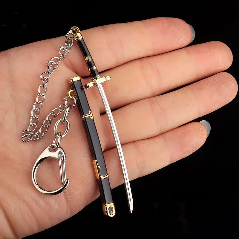 9cm One Piece Keychain Zoro With Anti-Lost Chain Metal Sword Model Gift For Anime Cosplay Charms Keyring Backpack Pendant, Keychain Accessories, Aesthetic Keychain, Anime Merchandise, Role Play Keychain Included Metal Keychains