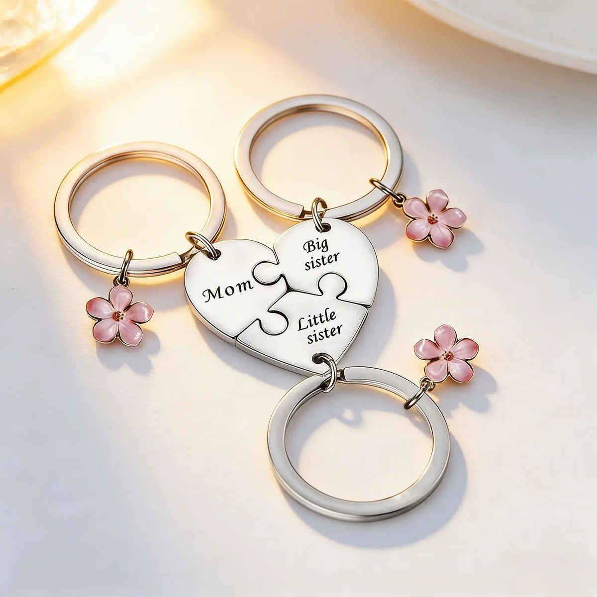 New Cross-Border Design: Stainless Steel Flower Keychain 3-Piece Set - A Gift for Couples and Families link chain autumn rapper cuban Adjustable Heart Rate Bracelet