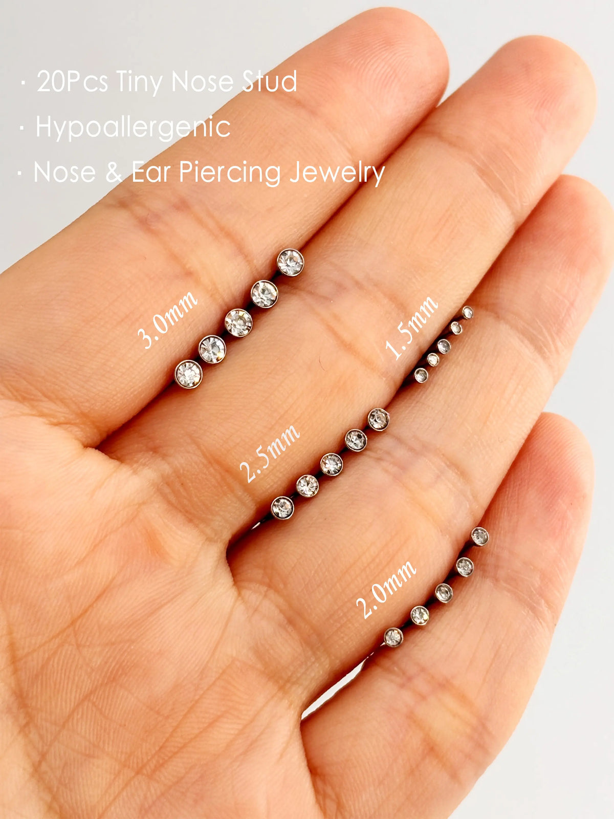 20Pcs 20G Nose Rings Studs for Women Men Hypoallergenic Surgical Steel Nose Stud L Shape Nose Ring Nose Screw Multiple Sizes 1.5/2/2.5/3mm Nose Piercing Jewelry, Body Piercings, Plain Pattern Nose Studs for Daily & Party Wear Body Jewelry Perfect Gift