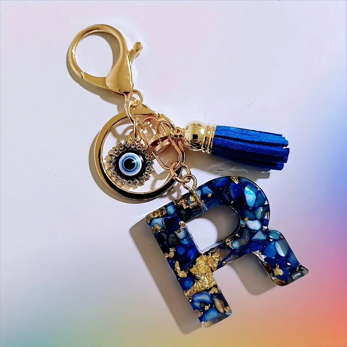 Women's Boho Alloy Alphabet Resin Letter Keychain - Aesthetic Keychain, Evil Eye Graphic, Tassel Accent, Bag Chains, Bag Charm Styling, Car & Purse Accessory