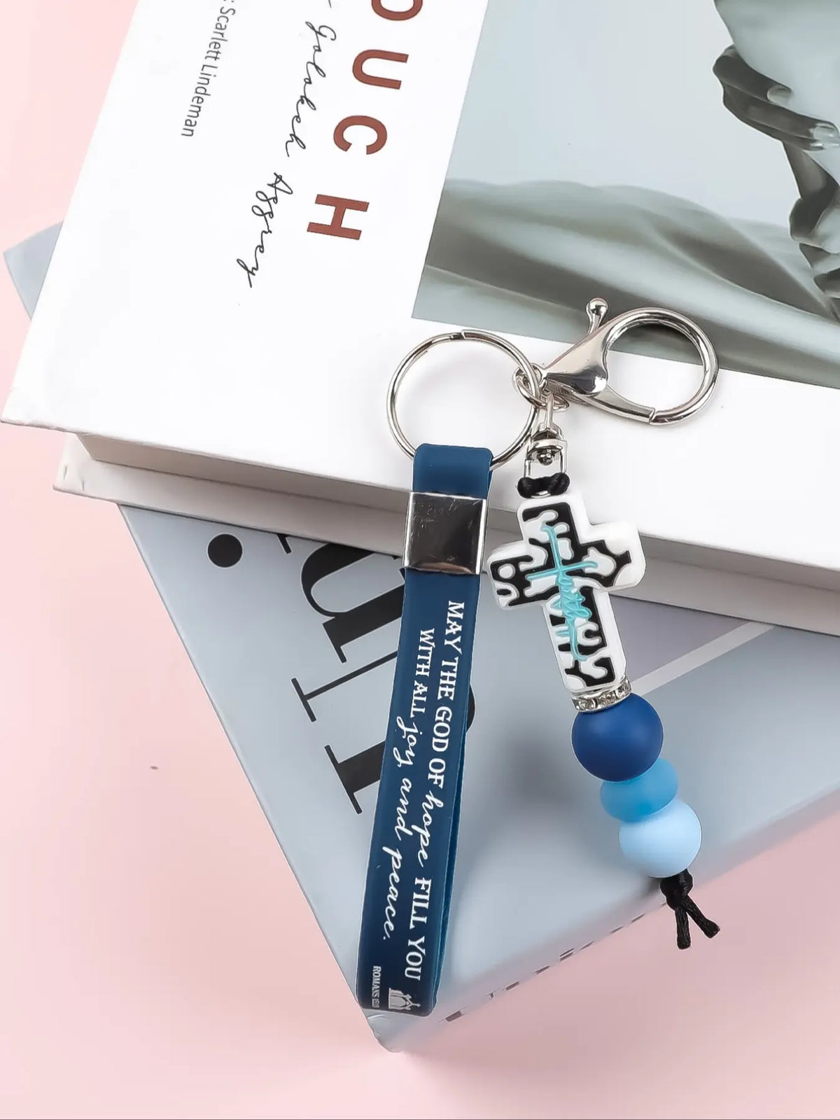Christian Bible Cross Keychain, Mother's Day Gift for Mom, Faith Beaded Wristlet Keychain, Religious Boho Bag Charm, Key Charms, 1 Count