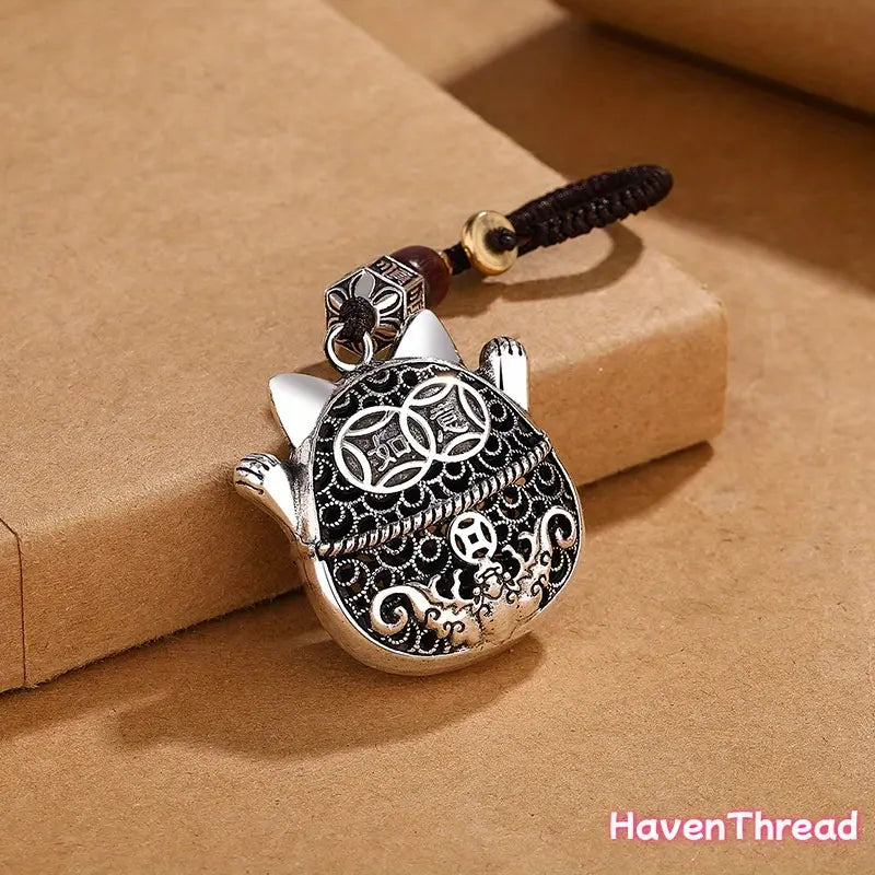 Unisex Chinese-Style Fortune Cat Keychain with Keyring Loop - Jewelry Pendant, Copper Coin Detail, Metal-Coated Wood Cartoon Charm, Ethnic Minimalist Look Modern Adjustable DIY Luggage & Bags Accessory, Fun Daily Carry Add-On