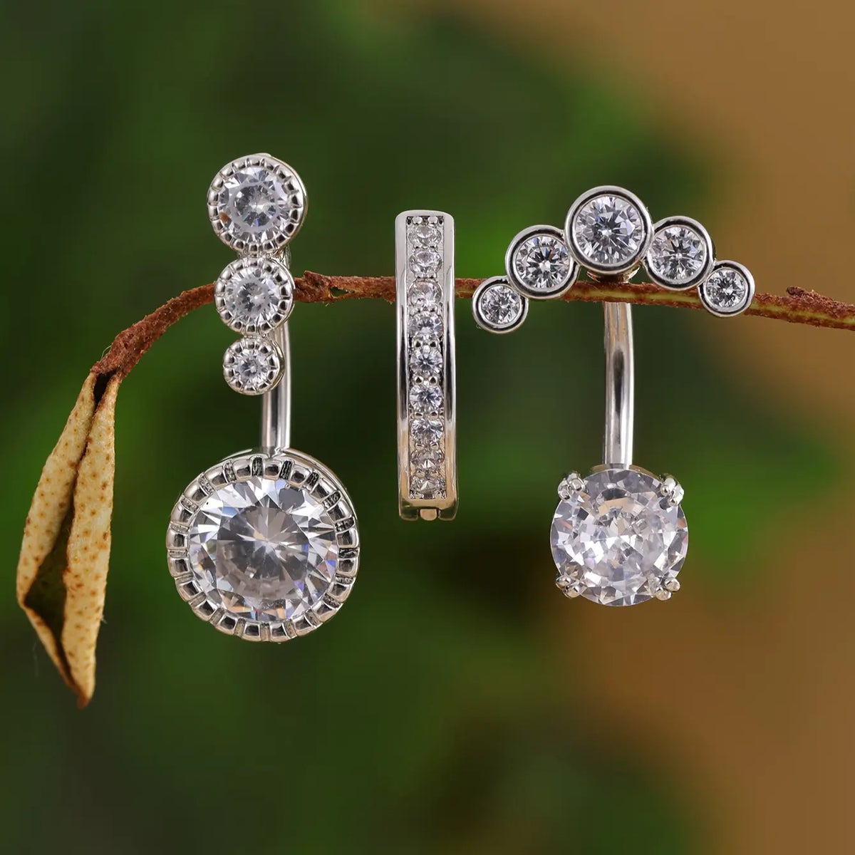 3PCS Stainless Steel Belly Button Rings Set Exquisite Shiny Synthetic Zirconia Inlay Women's Navel Pins Body Piercings Jewelry Fashion Party Accessory