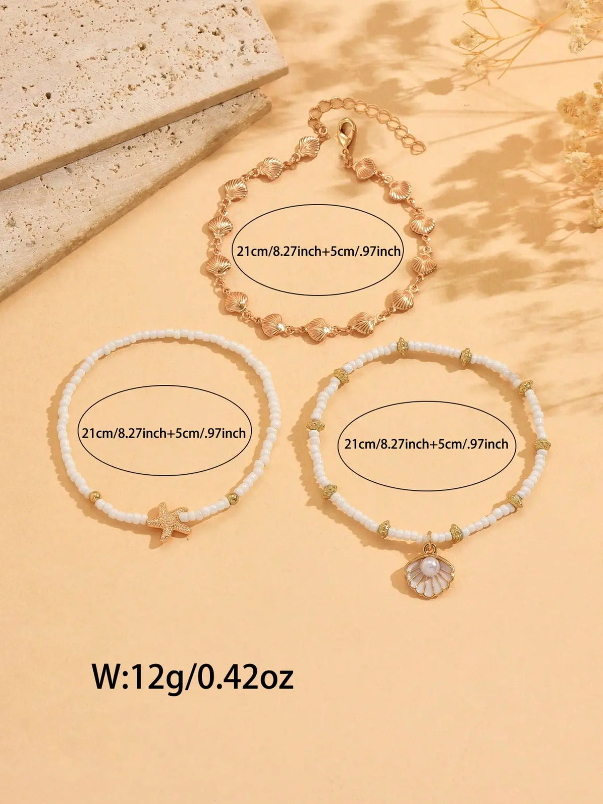 3pcs Set Summer Beach Anklets, Beaded Seashell & Starfish Pendants, Handmade Chains, Fashion Foot Jewelry for Daily Wear, Starfish Accent