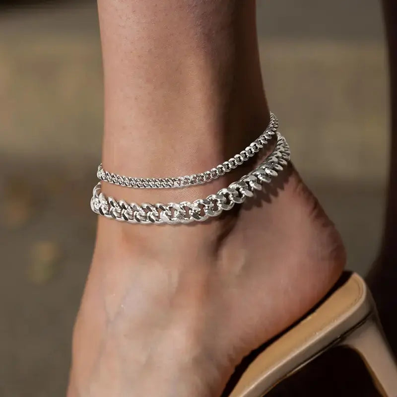 Chunky Cuban Link Chain Anklet for Women Waterproof Adjustable Length 8.5+2 Inch Fashion Chic Accessories Trendy Layered Anklet Set Jewelry Gift Suitable for Summer Beach Vacations Outdoorfun summerwins