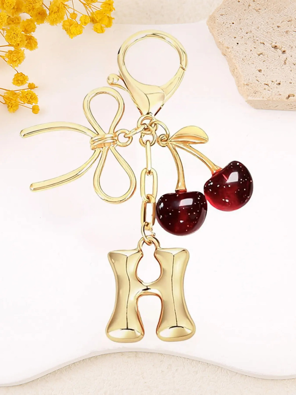 Women's Cherry Bow Letter Pendant Keychain, Cherry Design, Bow Accent, Casual Style Wallet, Handbag and Backpack Accessory, Keychain for Bags, Car Keychain for Students, Cherry Bow Keychains