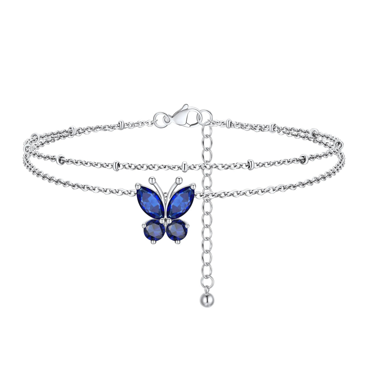 FindChic Women's Trendy Fashionable Accessories 2-Layered Non-Tarnish Tarnish-Proof Butterfly Birthstone Anklet, Zircon-Inlaid Cubic Zirconia Bling Jewellery for Adults, Summer Beach Daily Gift Ankle Bracelet
