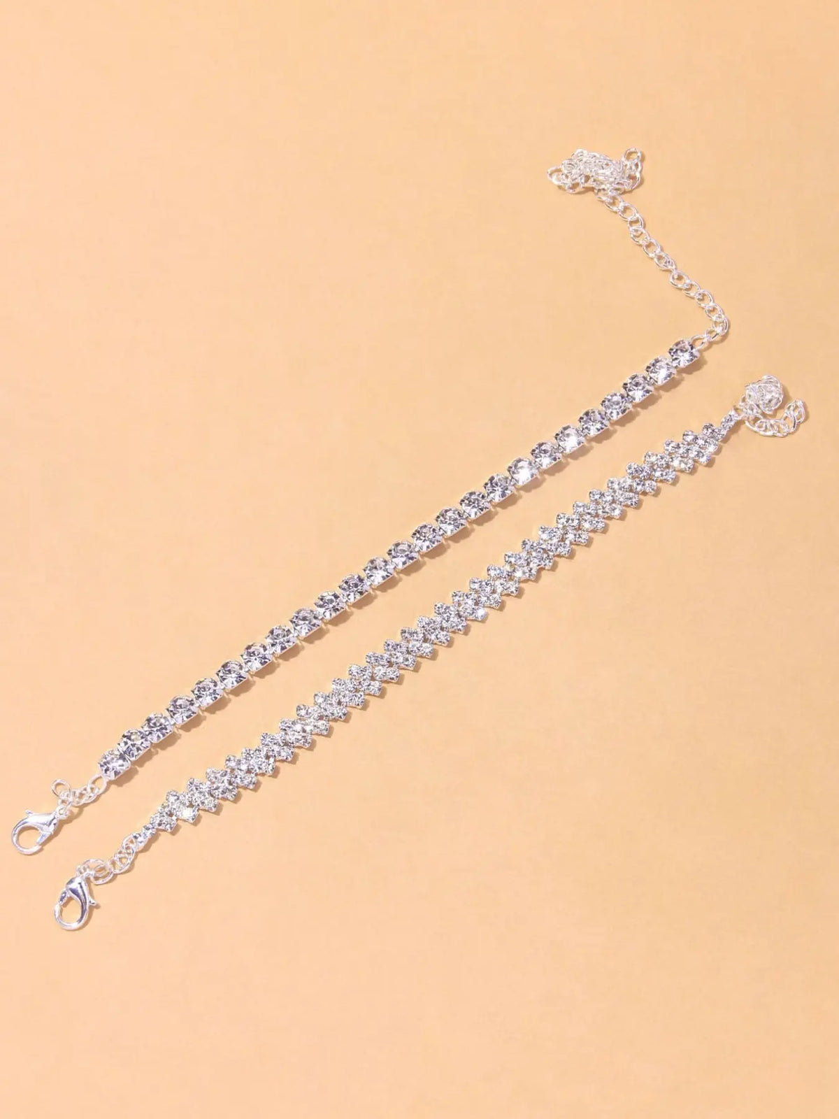 Sxy 2pcs Rhinestone Decor Anklet, Elegant Plain Design, Alloy Material, All Seasons Wear, Ankle Bracelet for Women, Elegant Accessory, Dainty Layered Anklet