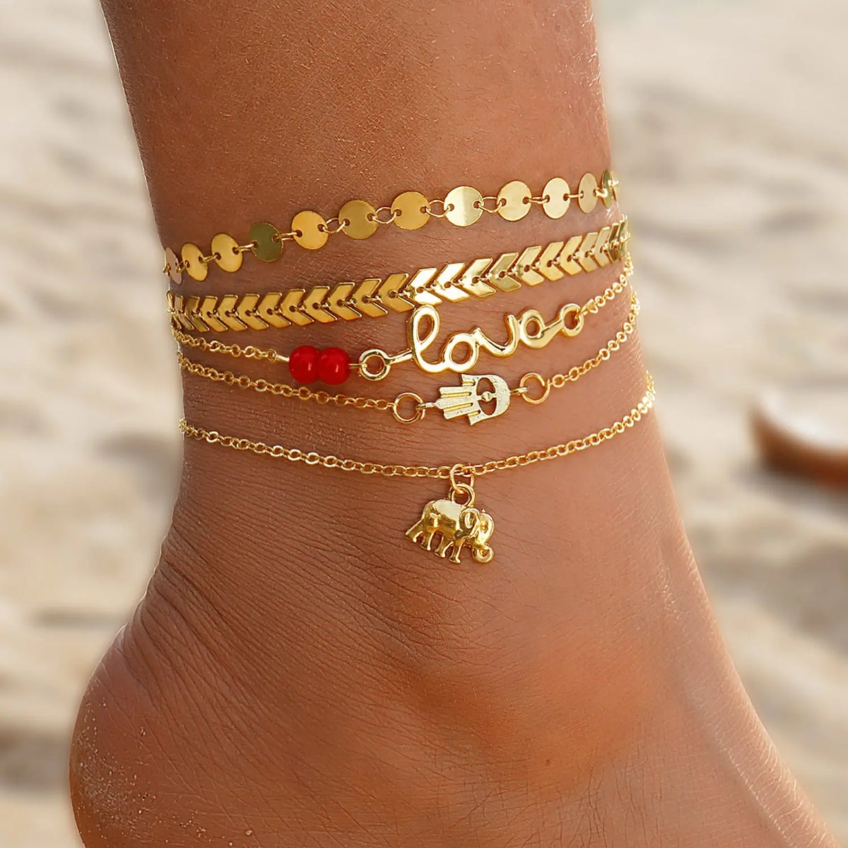Female Women's Layered Gold Nylon Anklets Set - Retro Coin, Star, Butterfly Heart, Boho Pearl, Infinity Pendant Fashion Chic Accessories, Trendy Wearable Jewelry, Elegant Beach Summer Holiday Gift