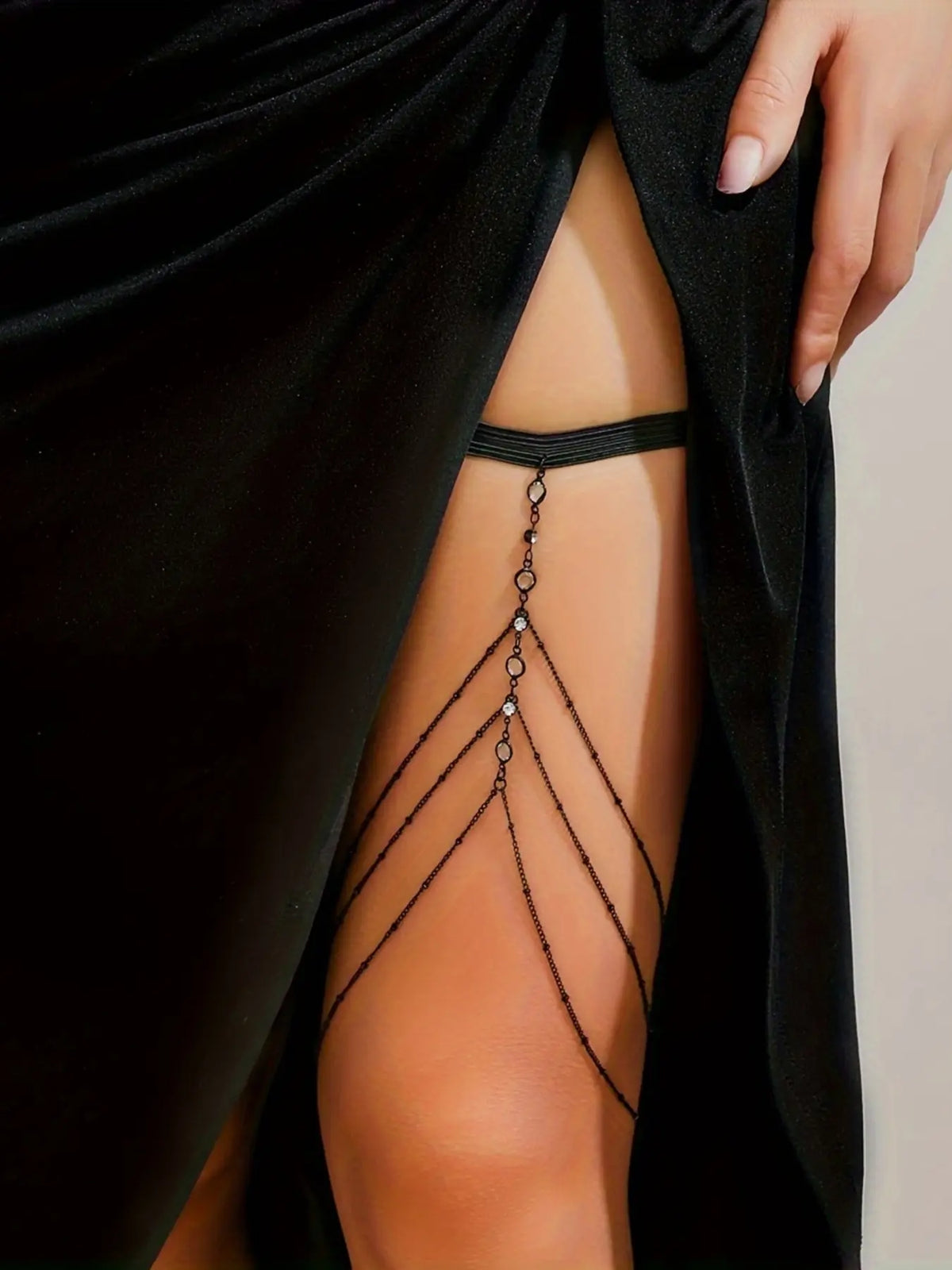 Sexy Casual Beach Rhinestone Multi-Layer Tassel Elastic Leg Chain, Body Chain, Bling Chain, Simple Geometric Star Diamond Tassel Thigh Chain, Body Jewelry, Vintage Body Jewelry