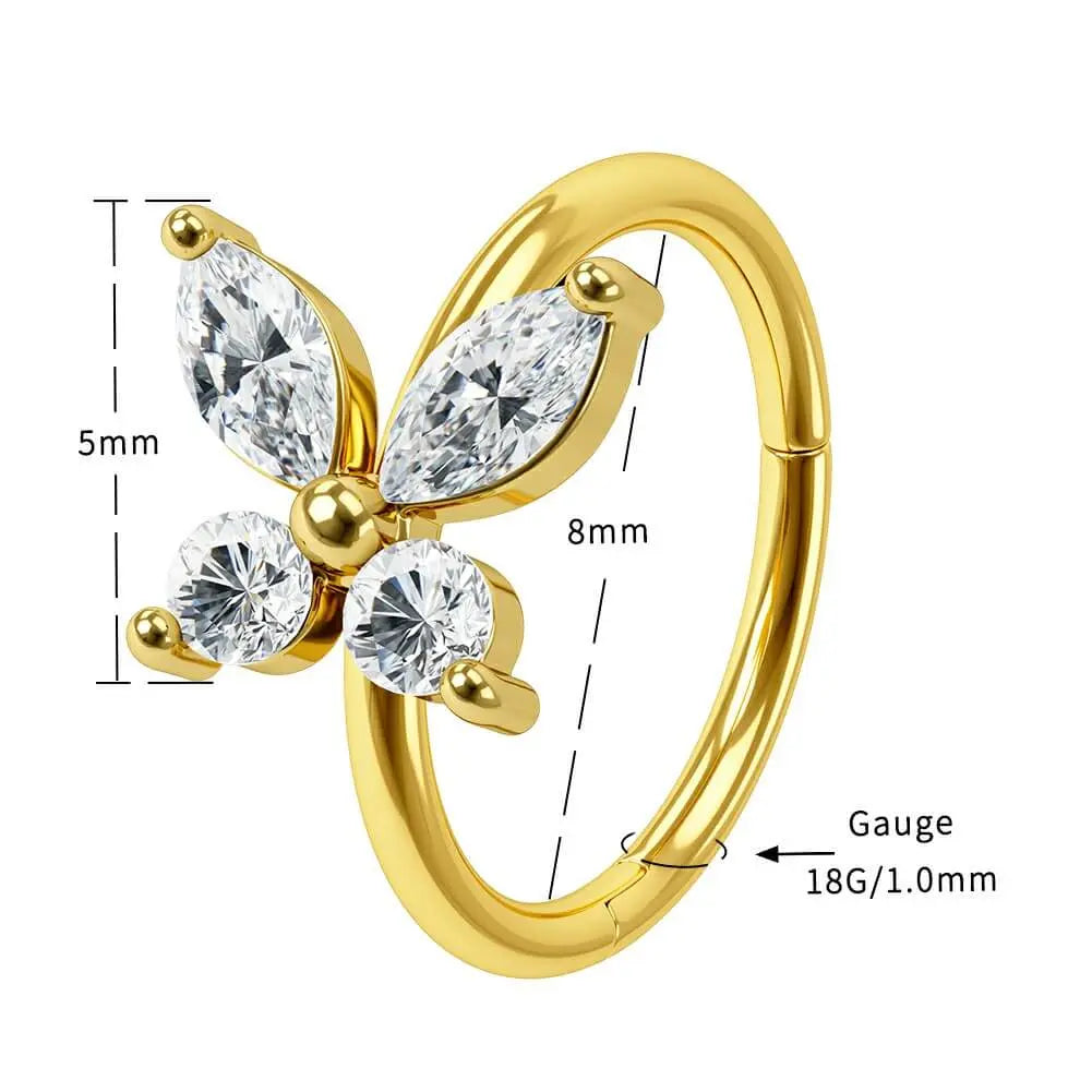 Oufer 18G/20G Butterfly CZ Nose Ring Helix Earring - 316L Stainless Steel
