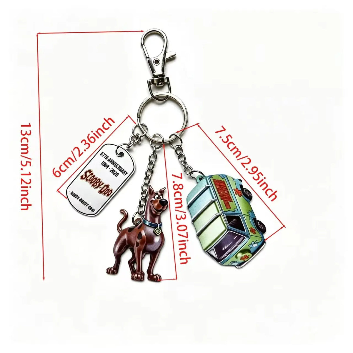 Scooby-Doo Cartoon Metal Keychain Set with Mystery Machine Pendant, 57th Anniversary Cartoon Backpack Charm Gift, Collectible Decorative Accessories Keychain for Backpack