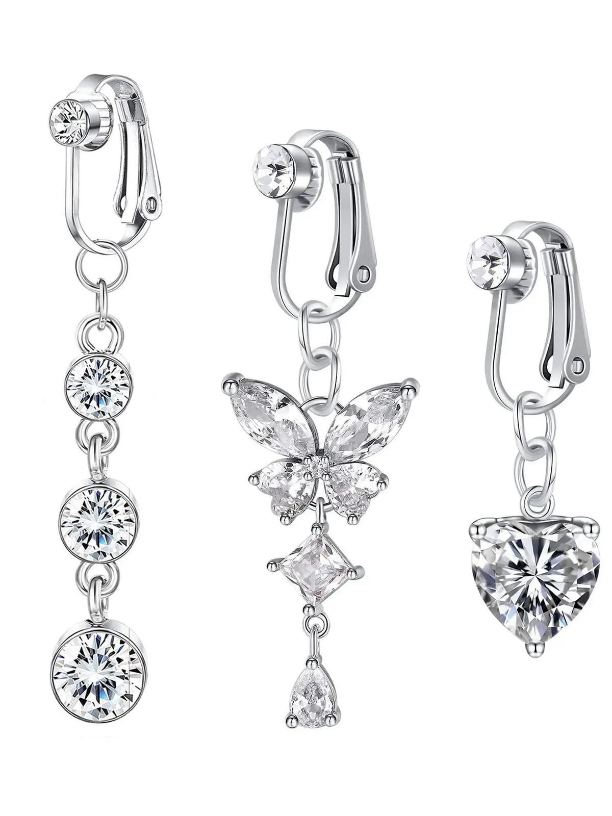 Women's Elegant Rhinestone Decor Fake Belly Button Rings Navel Ring, Exquisite Trendy Belly Piercing Jewelry with Butterfly & Heart Design, Fashionable for Women & Girls Body Jewellery
