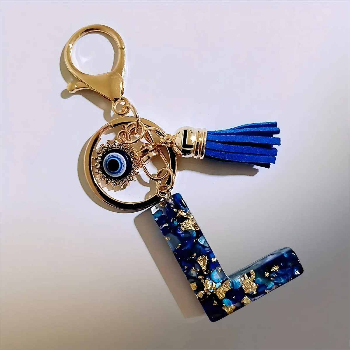 Women's Boho Alloy Alphabet Resin Letter Keychain - Aesthetic Keychain, Evil Eye Graphic, Tassel Accent, Bag Chains, Bag Charm Styling, Car & Purse Accessory