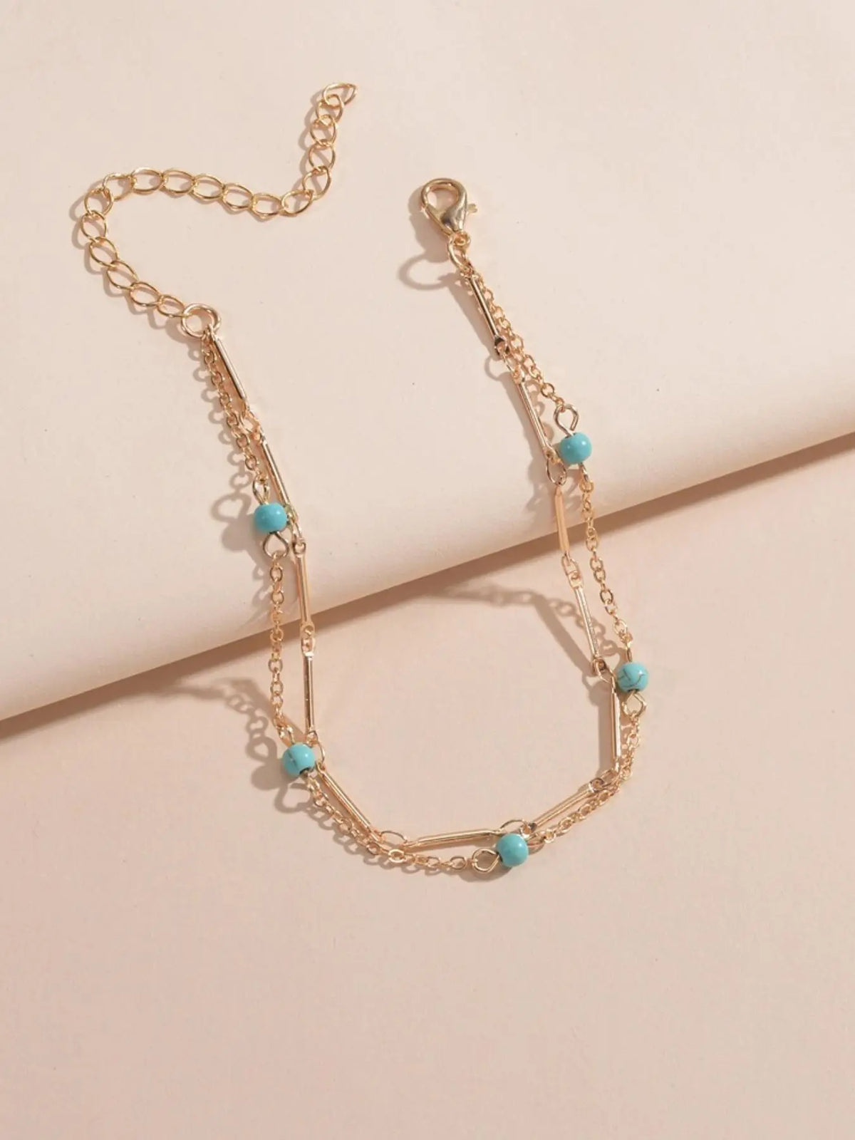 Boho Style Turquoise Texture Beaded Double Layer Design Anklet for Women & Girls, Foot Jewelry, Fashion Jewelry for Beach Party, Daily Clothing Decor, Trendy All-match & Exquisite Jewelry for Birthday Gift, Boho Ankle Bracelet, Accessory