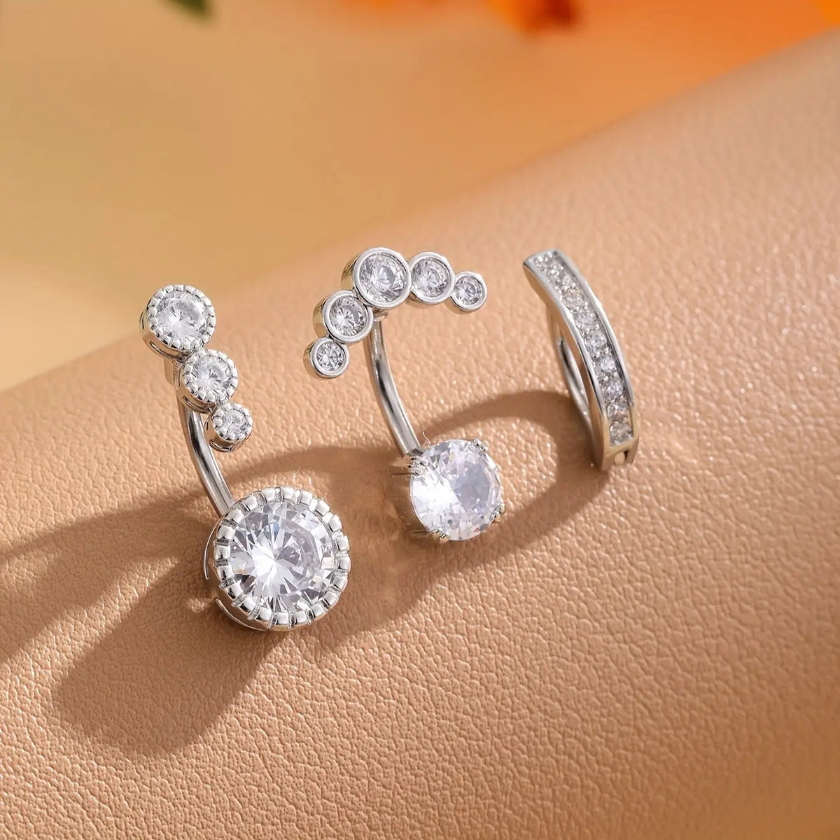 3PCS Stainless Steel Belly Button Rings Set Exquisite Shiny Synthetic Zirconia Inlay Women's Navel Pins Body Piercings Jewelry Fashion Party Accessory