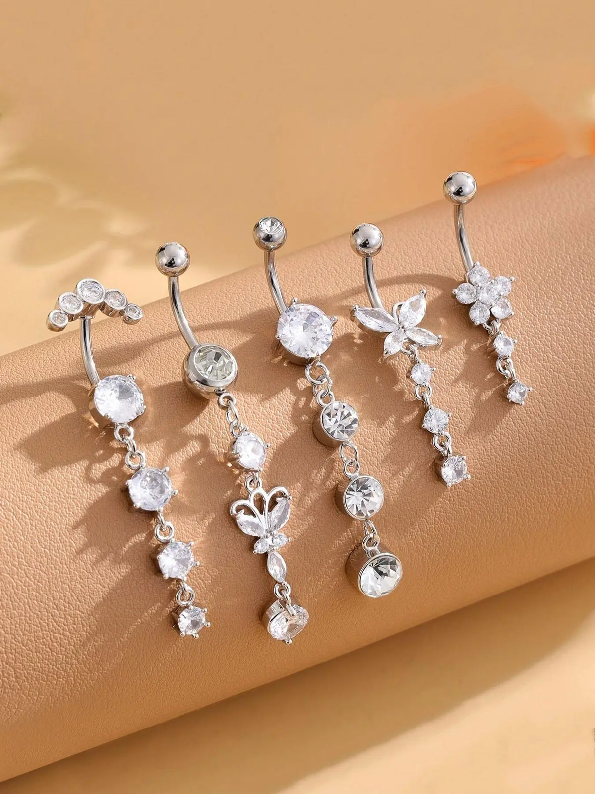 Women's Elegant Butterfly & Flower Design Belly Rings, Stainless Steel Belly Button Rings, Cute Trendy Belly Piercing Jewelry, Navel Piercing Jewelry, Fashion Body Jewelry, Body Jewellery for Party & Daily Decor