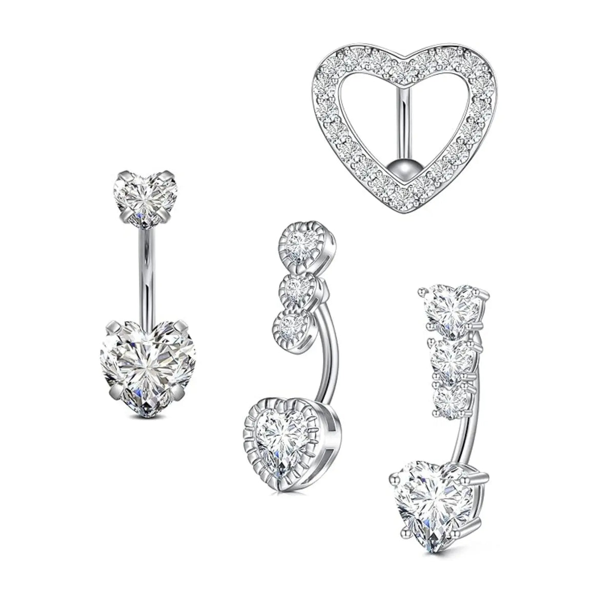 Belly Button Rings 4/5/8-Piece Stainless Steel Dangle Set - 14g Heart Design, Easy Screw On, Multiple Styles Navel Piercing Accessories
