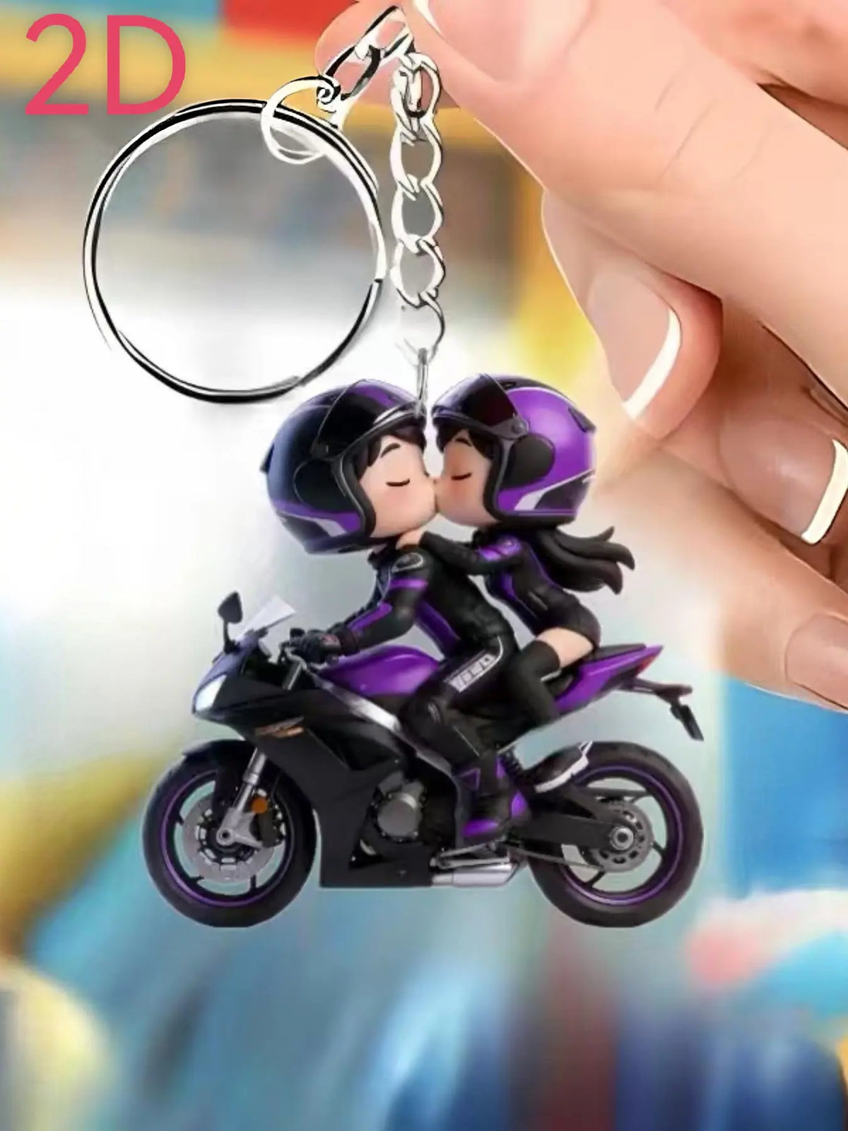 2D Plane Love Couple Motorcycle Cute Keychain, Unique Gift for Couples, Durable Design, Perfect Accessory for Motorbike Enthusiasts