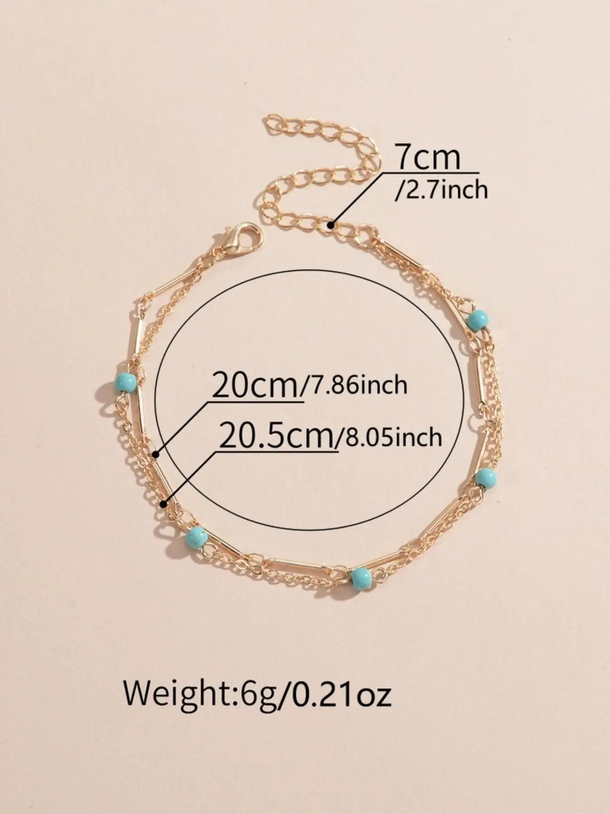 Boho Style Turquoise Texture Beaded Double Layer Design Anklet for Women & Girls, Foot Jewelry, Fashion Jewelry for Beach Party, Daily Clothing Decor, Trendy All-match & Exquisite Jewelry for Birthday Gift, Boho Ankle Bracelet, Accessory