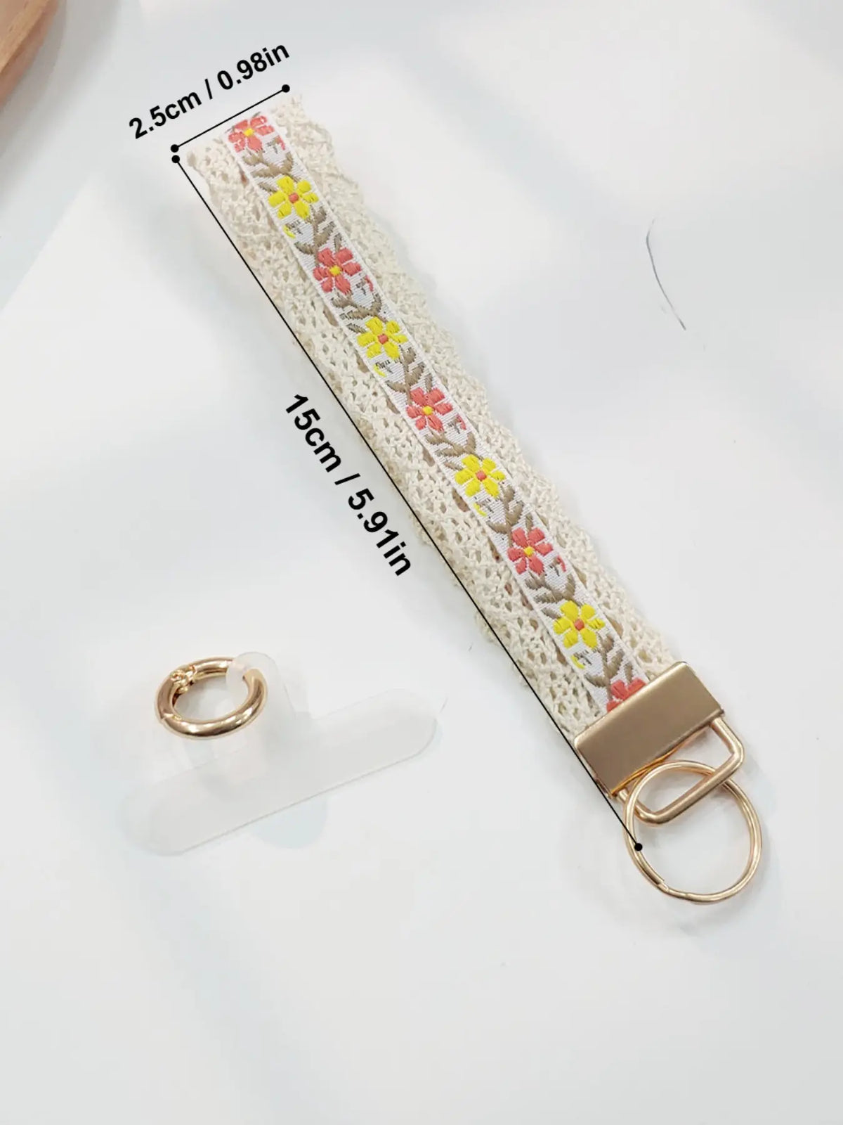 Women's Boho Ethnic Floral Pattern Keychain Cord, Zinc Alloy Lace Embroidered Heart Design, Universal Phone Strap & Bag Charm Accessory, Keychain for Bags, Keychain for Purse
