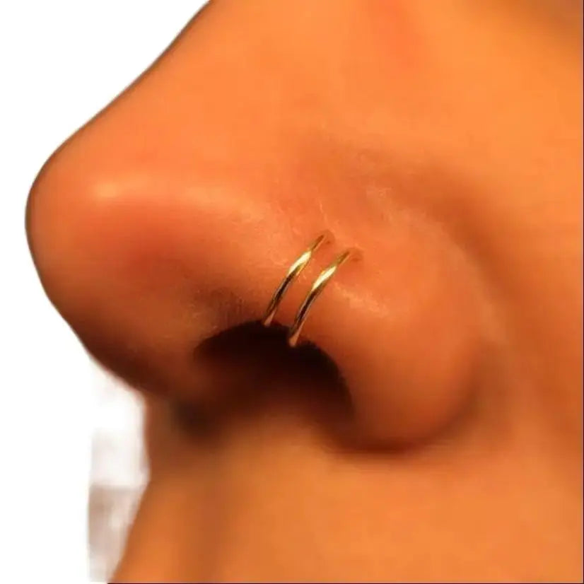 Faux Double Ring Unisex Handmade Piercing Hoop, Adjustable for Nose Septum Conch Earlobe Areas