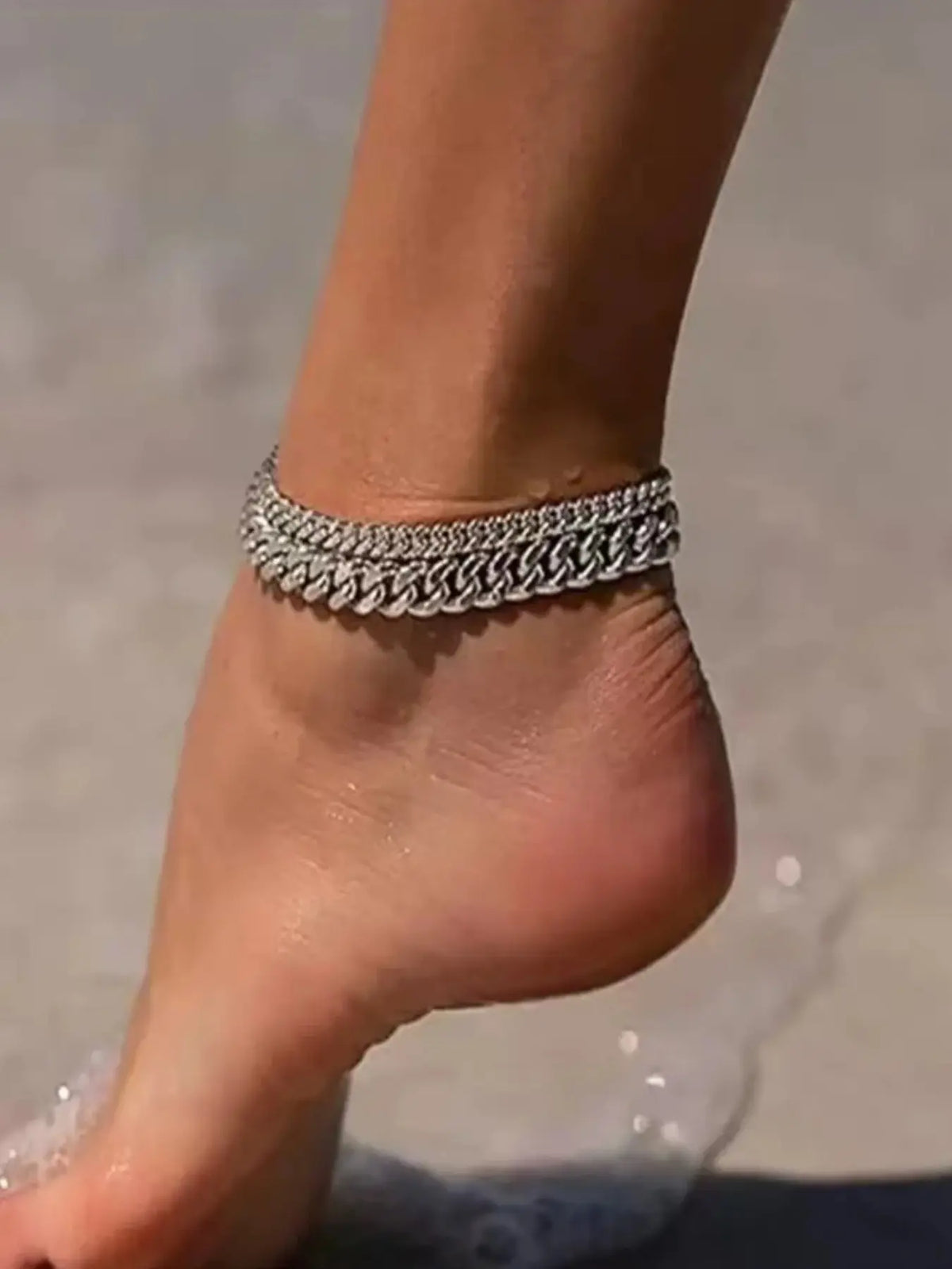 Women's Waterproof Cuban Link Anklet Set, Trendy Multi-Layered Large Ankle Bracelets, Elegant Fashion Jewelry Gift, Stylish Accessory