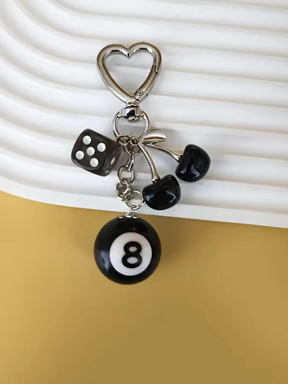American Retro Y2K Black Dice & Eight Billiard Ball & Cherry Pendant Keychain Charms, Suitable for Decorating Keys, Bags and Earphone Cases, Accessory for Going Out and Dating, Key Accessories