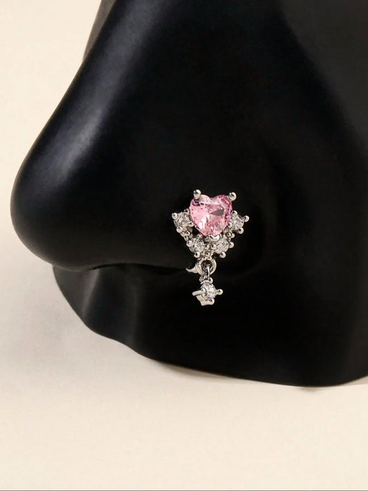 Mother's Day Gift Fashion Non-Piercing Heart-Shaped Rhinestone Nose Clip for Women, Stylish Valentine's Day Gift, Perfect Accessory for Mother's Day, Nose Ring Jewelry, Wearable Jewelry