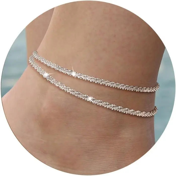 FREEKISS Ankle Bracelets For Women Glitter Waterproof Adjustable Anklet For Women Layered Anklets Summer Beach Anklet For Women Gift For Christmas Fashionable Accessory Jewelry