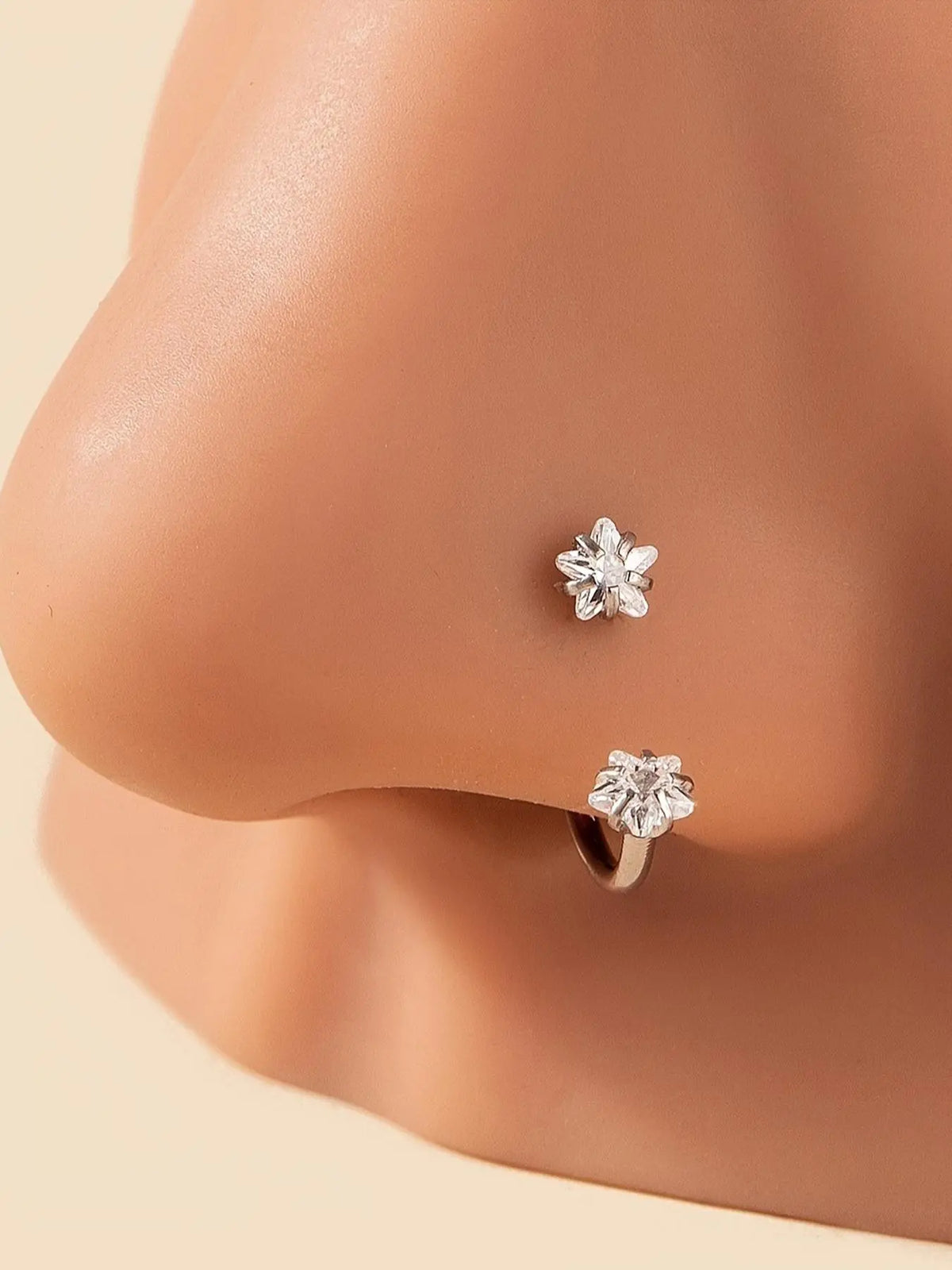Elegant Double Star Sparkling Zirconia Inlays Nose Rings Hoops, Stainless Steel Body Piercing Jewelry, Body Jewellery for Women, Suitable for Daily Wear, Perfect for Parties & Gifts