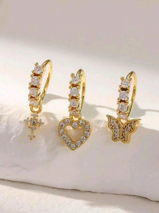Heart & Cross & Butterfly Design Nose Ring Set, Fashionable Nose Ring for Women & Girls, Trendy All-match & Exquisite Jewelry for Birthday Gift, Nose Piercing Jewelry, Body Jewelry
