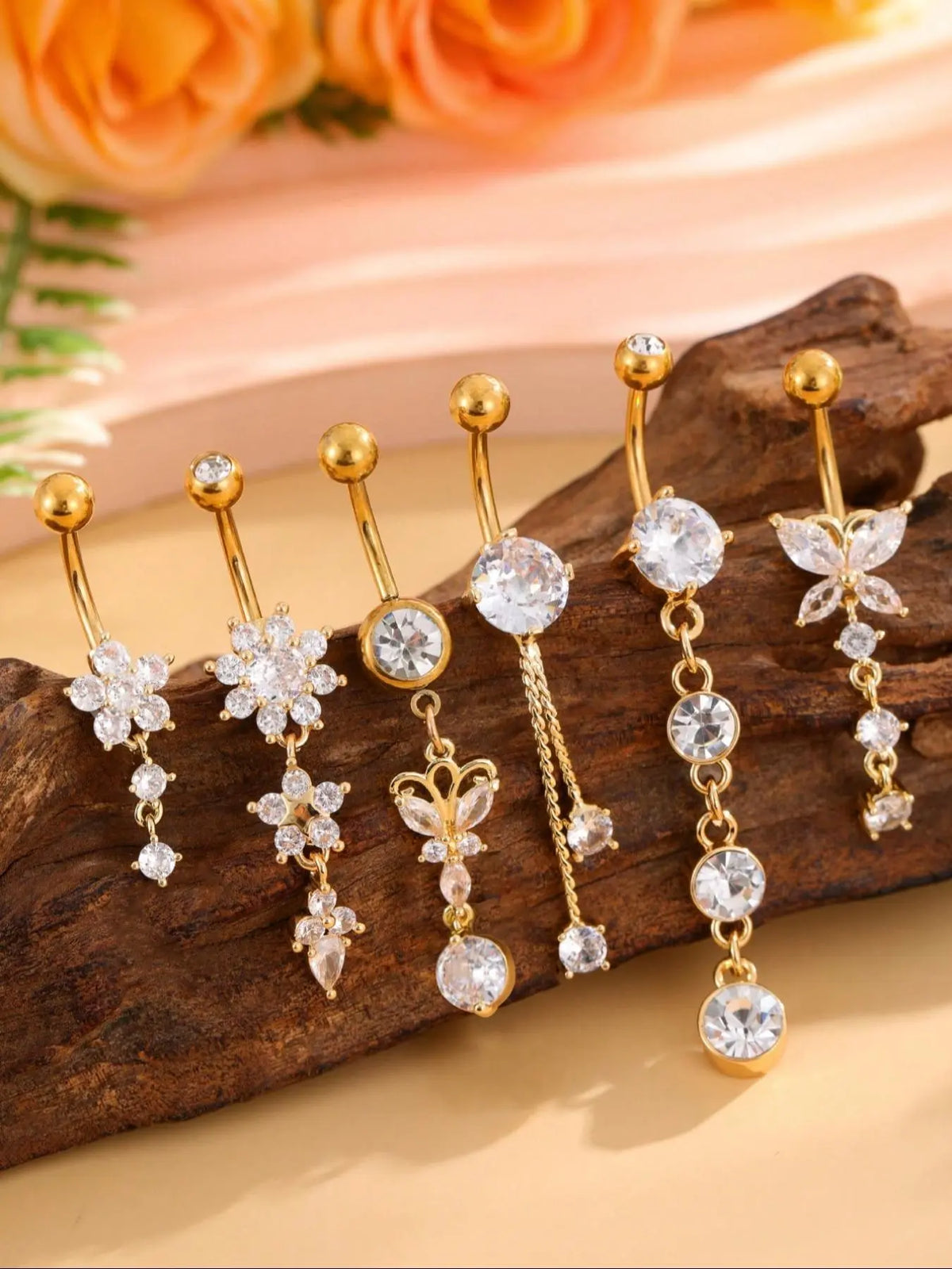 Women's Elegant Butterfly & Flower Design Belly Rings, Stainless Steel Belly Button Rings, Cute Trendy Belly Piercing Jewelry, Navel Piercing Jewelry, Fashion Body Jewelry, Body Jewellery for Party & Daily Decor