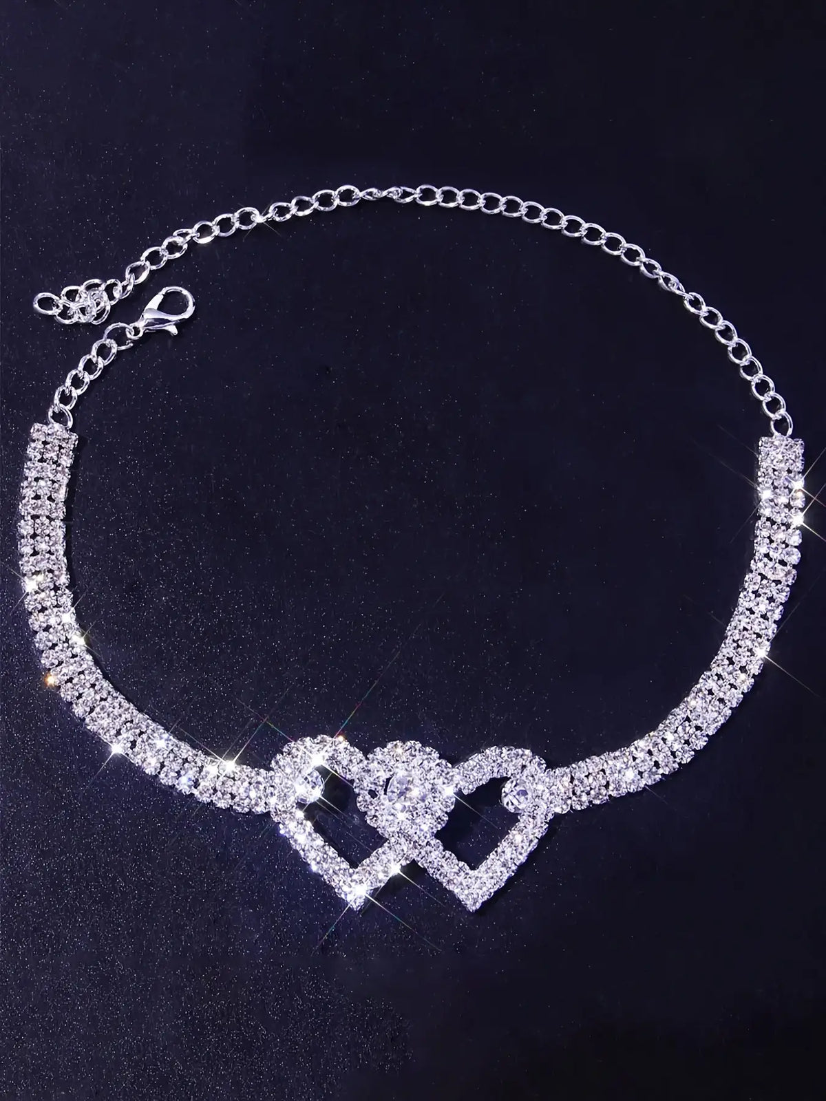 Elegant Rhinestone Heart Dainty Layered Anklet Set, Sparkling Water Diamond Design, Perfect for Women's Evening Parties & Casual Wear, Fashion Jewelry Accessory, Wearable Jewelry, Trendy Jewelry, Fashionable Accessories