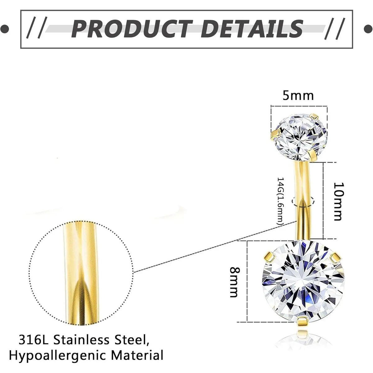 Belly Button Rings 4/5/8-Piece Stainless Steel Dangle Set - 14g Heart Design, Easy Screw On, Multiple Styles Navel Piercing Accessories
