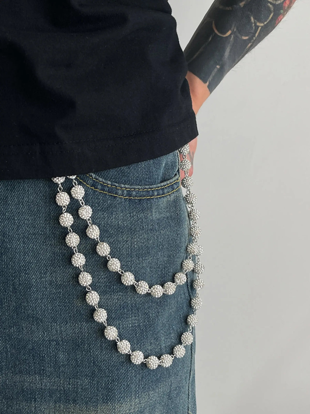 Hip Hop Wallet Chain for Men Jeans Pocket Belt Layered Bling Chain Disco Rhinestone Beads Baseball Drip Punk Jewelry Gifts Goth Accessories for Men Chains for Pants Chain Accessory