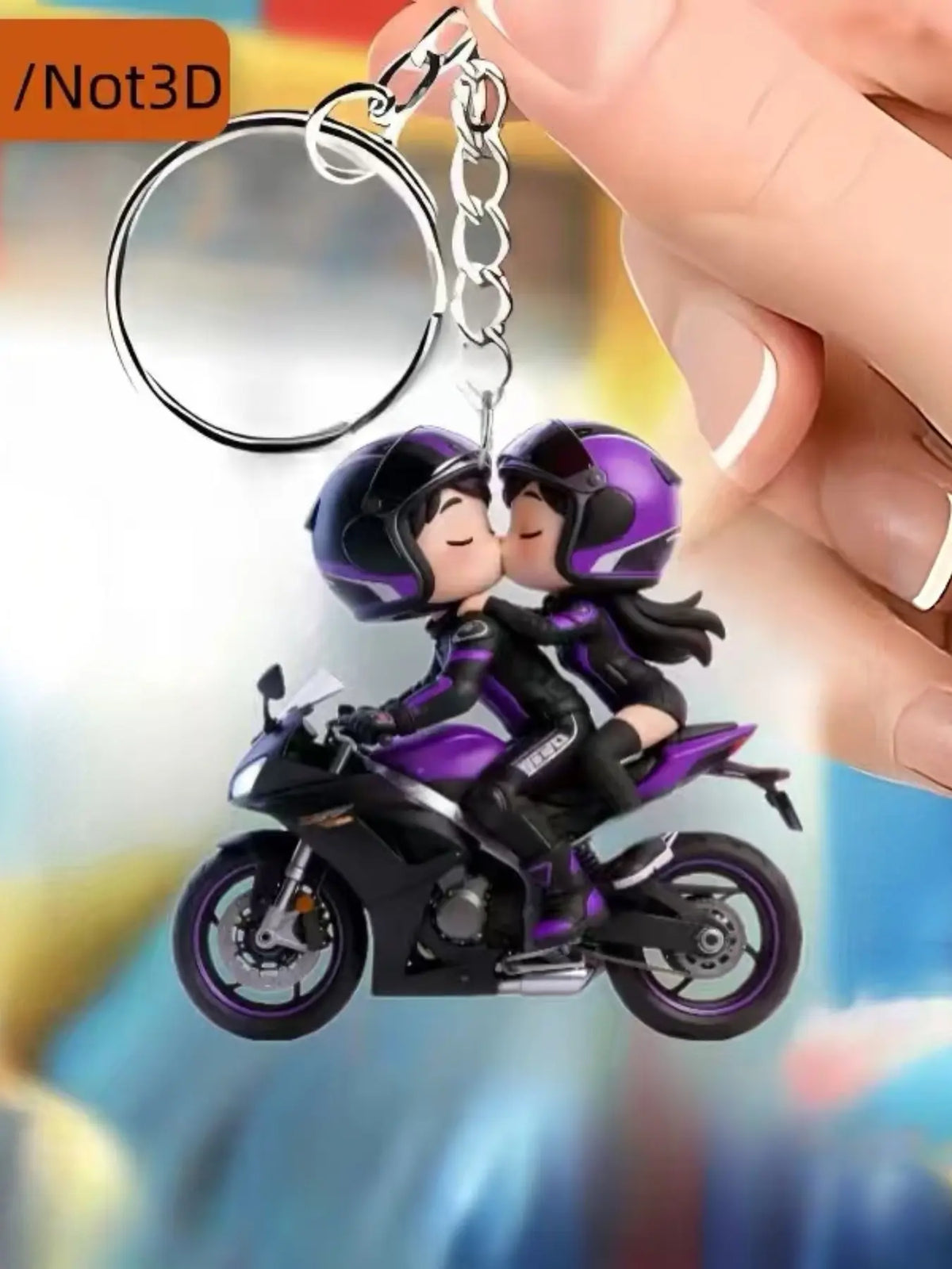 2D Plane Love Couple Motorcycle Cute Keychain, Unique Gift for Couples, Durable Design, Perfect Accessory for Motorbike Enthusiasts